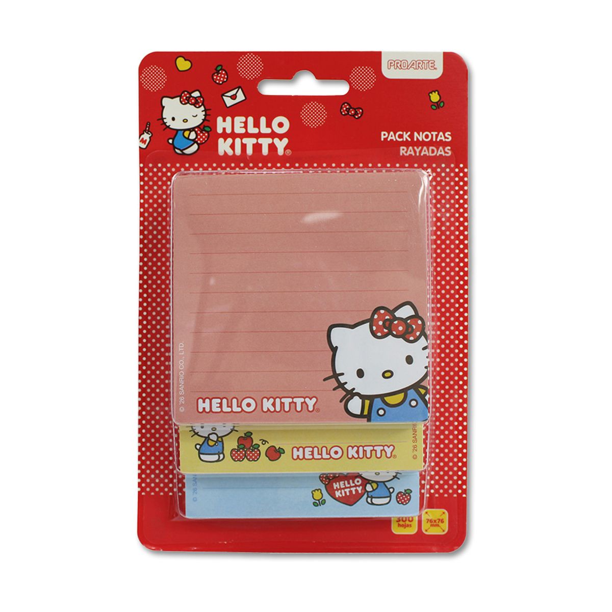 PROARTE - Notas Adhesivas Rayadas Hello Kitty Proarte 7.6cmx7.6cm 300uds