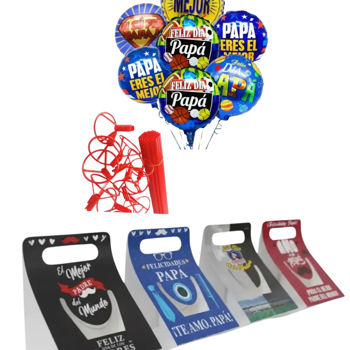 GENERICO - 12 Globos Metalizados 20 cm + 12 Porta Tazas Dia Del Padre