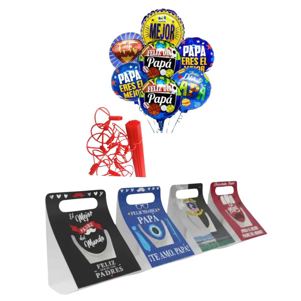 GENERICO - 12 Globos Metalizados 20 cm + 12 Porta Tazas Dia Del Padre