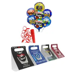 GENERICO - 12 Globos Metalizados 20 cm + 12 Porta Tazas Dia Del Padre