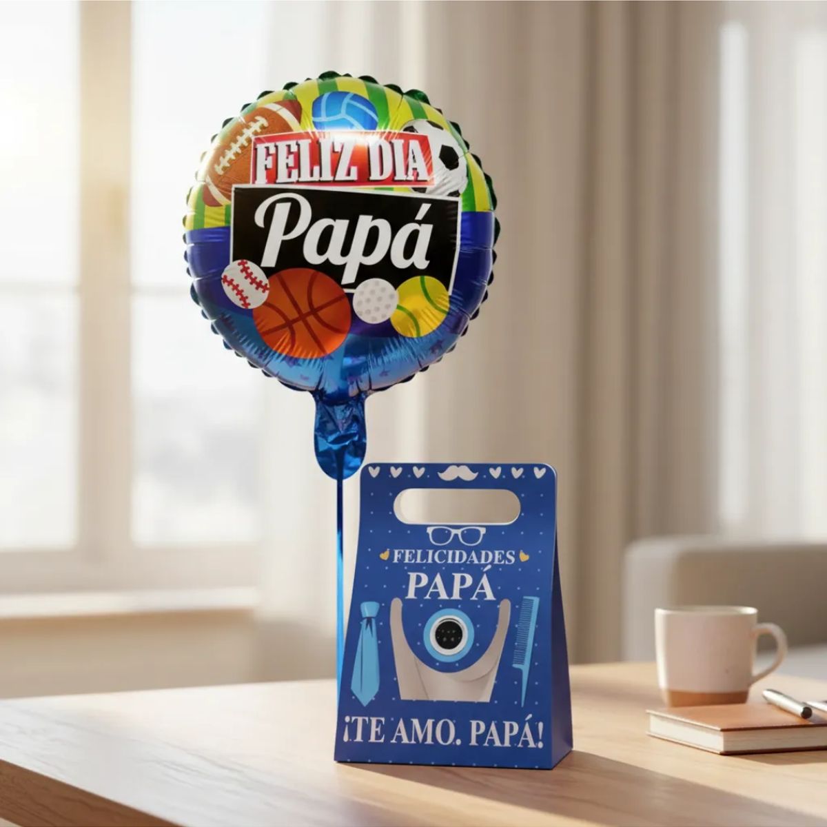 GENERICO - 12 Globos Metalizados 20 cm + 12 Porta Tazas Dia Del Padre