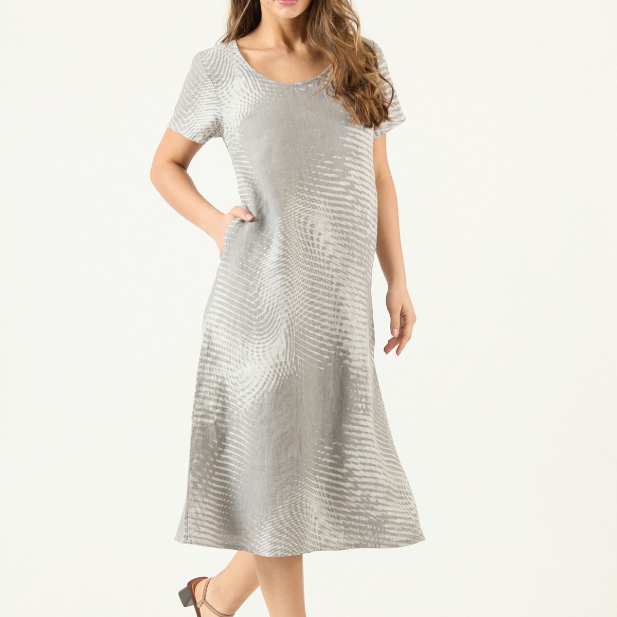 PRIVILEGE - Vestido De Lino Estampado Gris Cod 4005835