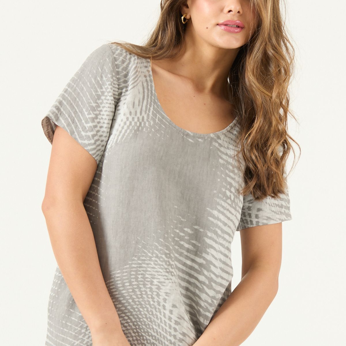 PRIVILEGE - Vestido De Lino Estampado Gris Cod 4005835