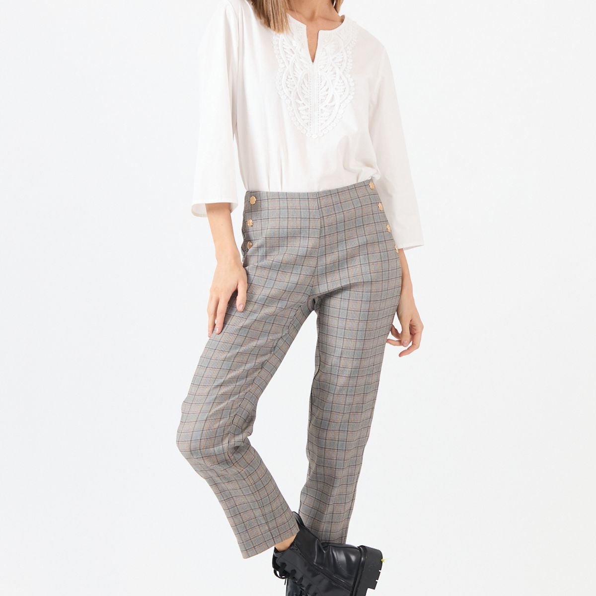 PRIVILEGE - Pantalon Cuadrille Negro Cod 2014816