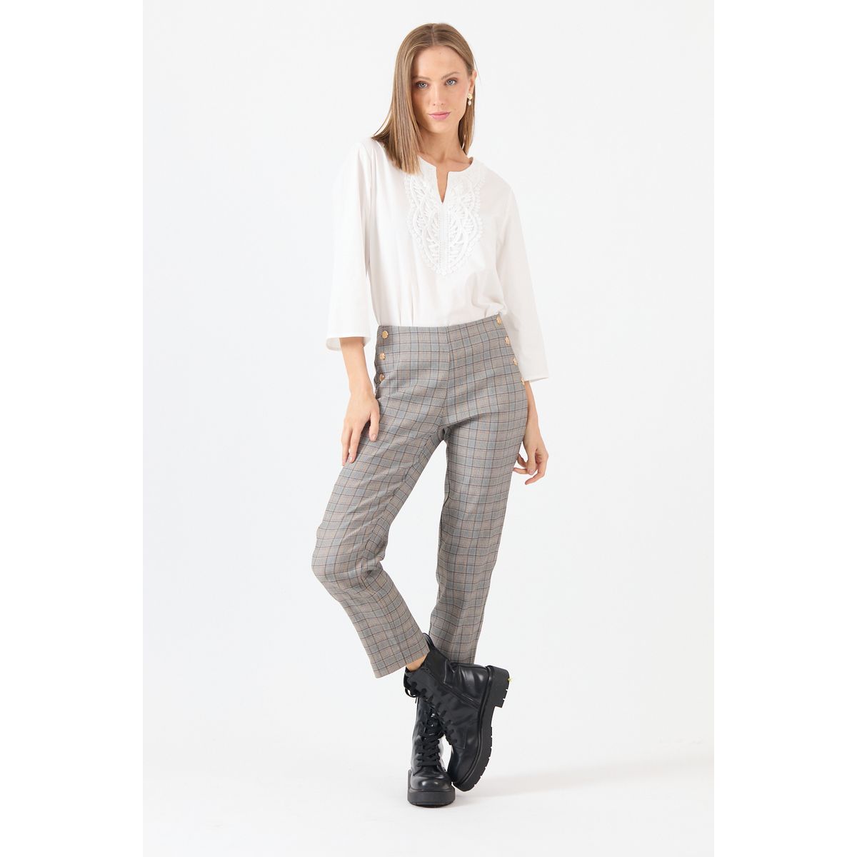 PRIVILEGE - Pantalon Cuadrille Negro Cod 2014816