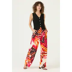 PRIVILEGE - Pantalon Straight Estampado Fucsia Cod 2013395