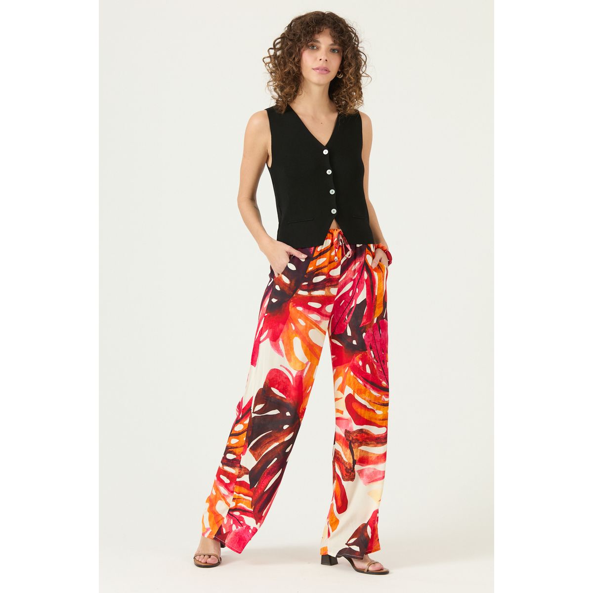 PRIVILEGE - Pantalon Straight Estampado Fucsia Cod 2013395