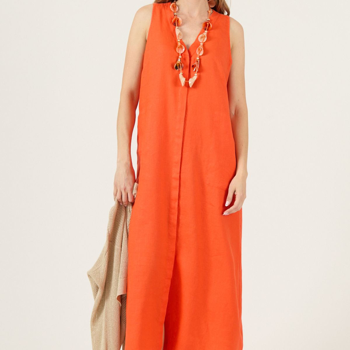 PRIVILEGE - Vestido De Lino Naranjo Cod 4005275