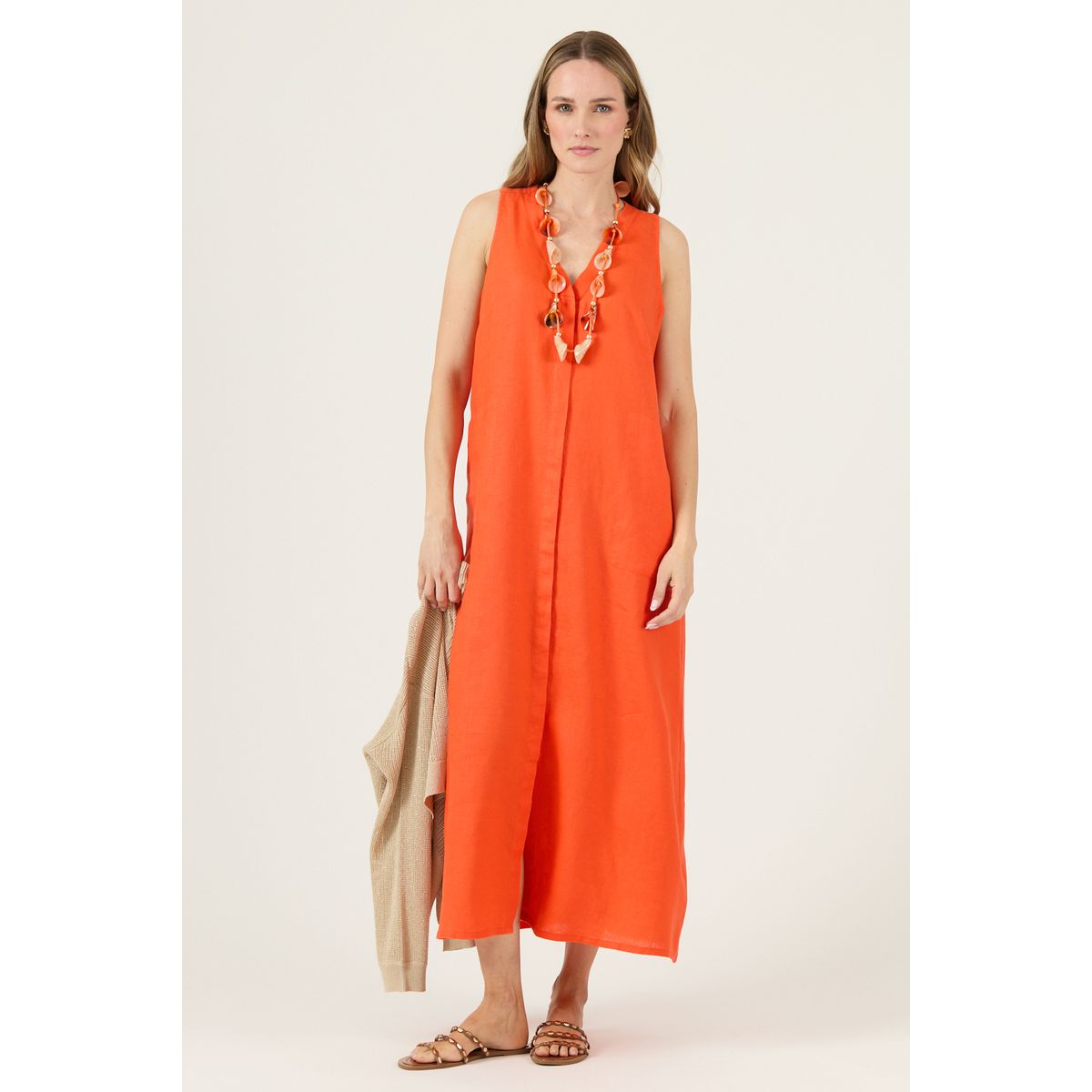 PRIVILEGE - Vestido De Lino Naranjo Cod 4005275