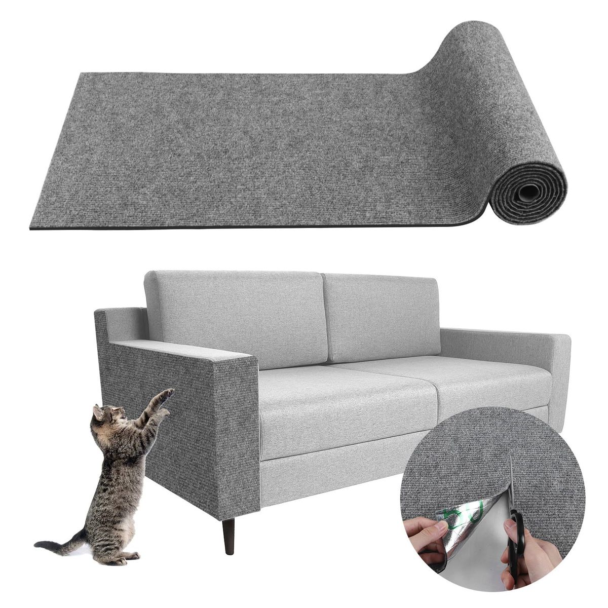 TSKY CHILE SHOPPING - 30cm x 2mts Protector De Sillones Sofa Para Gatos, Alfombrilla Autoadhesiva Recortable, Gris claro