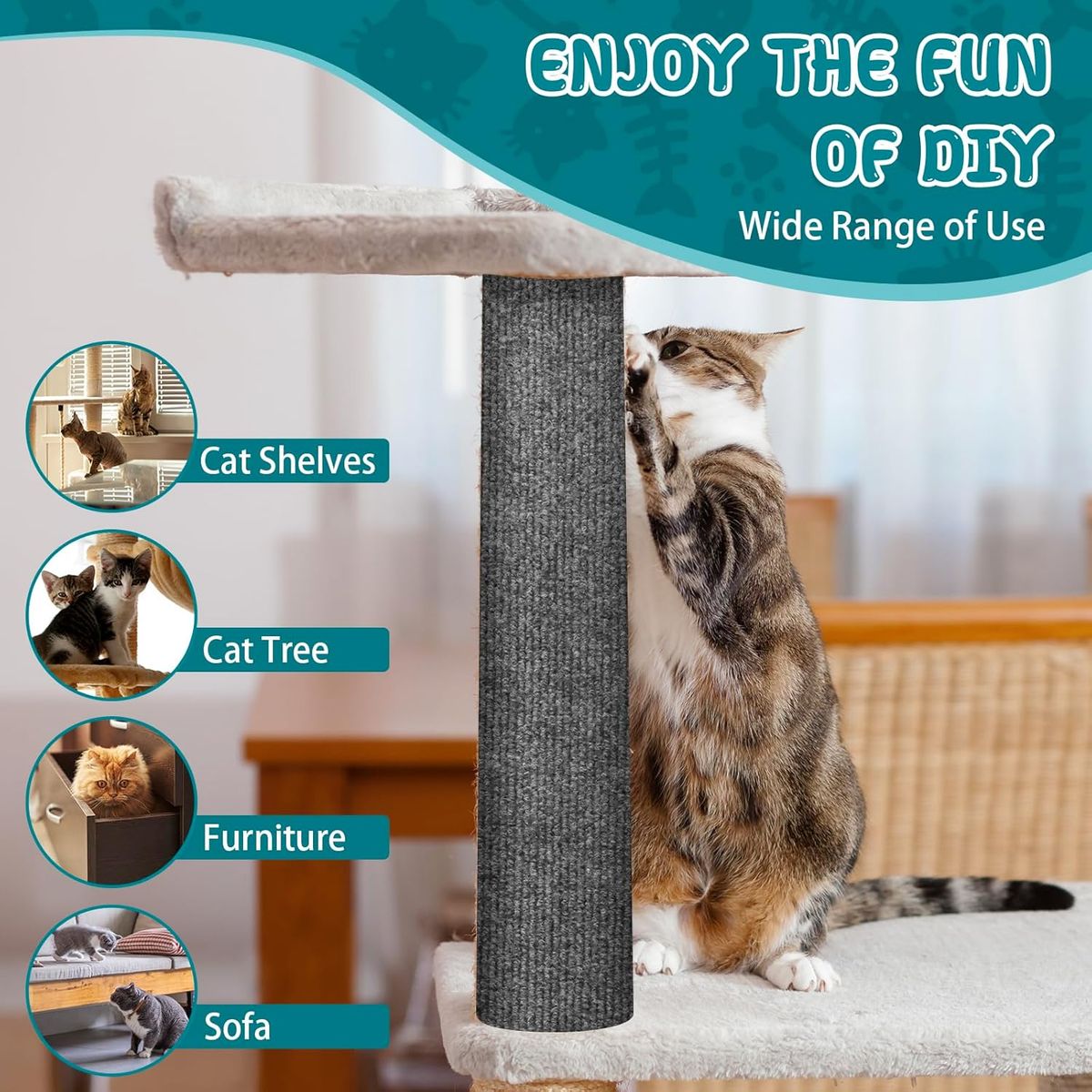 TSKY CHILE SHOPPING - 30cm x 2mts Protector De Sillones Sofa Para Gatos, Alfombrilla Autoadhesiva Recortable, Gris claro
