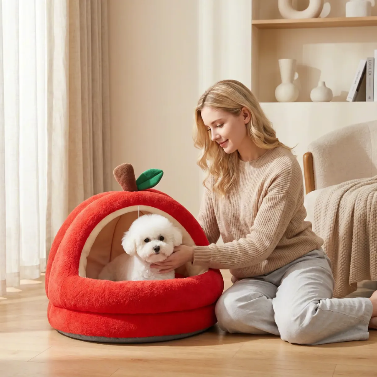 HOMER OUTDOOR - Cama Mascota Manzana Roja 35x35x33cm Gato Perro Pequeño