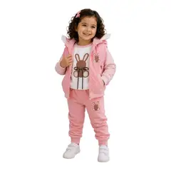 TOPBABY - CONJUNTO DE POLIÉSTER TRES PIEZAS PARA BEBÉS COLOR ROSADO