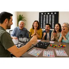 GENERICO - Bingo Profesional Completo con Tómbola Metálica, Cartones y Fichas