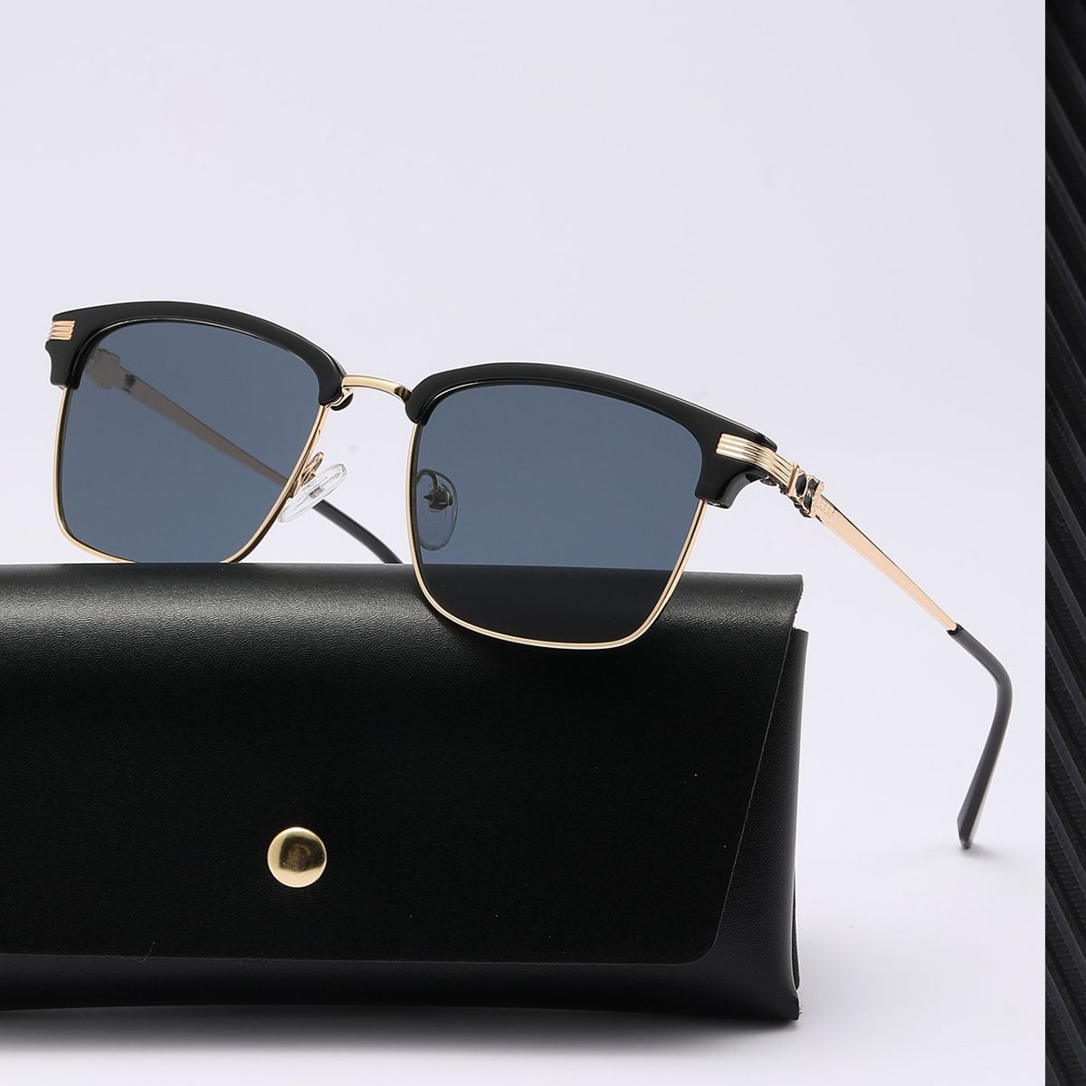 POLASUP - Polasup lentes Gafas de sol clásicas elegantes media montura de metal UV400 retro moda mujer hombre