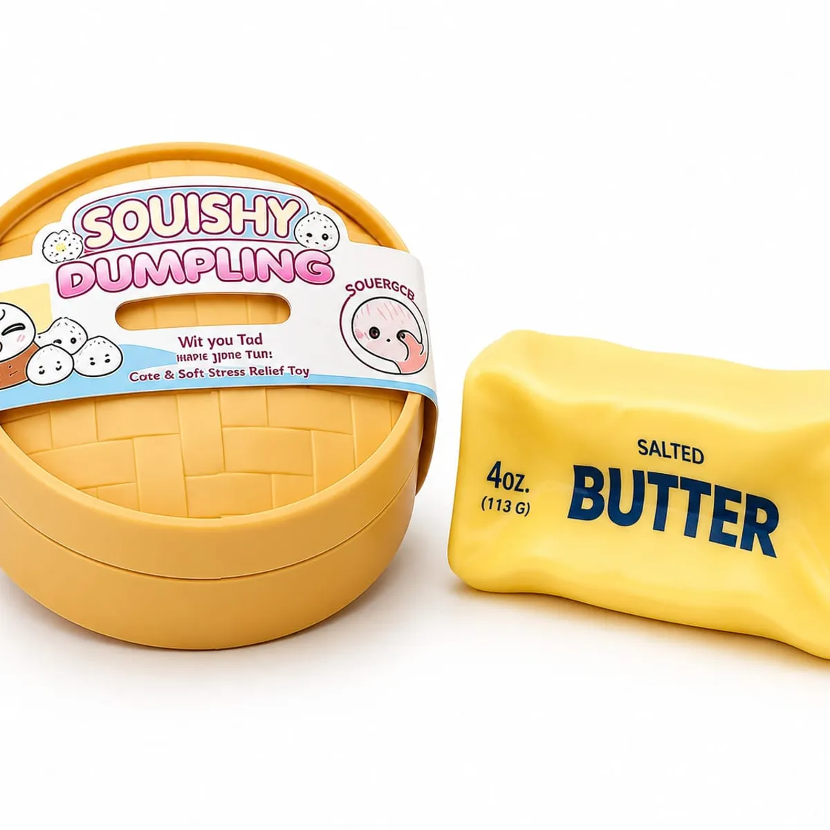 GENERICO - Dumpling squishy + Butter Squishy Viral  2 Pcs Dumpling Sensorial al azar.