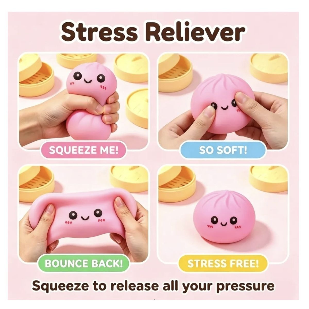 GENERICO - Dumpling Bao squishy Rosa - Lila  2 Pcs  Sensorial al azar.