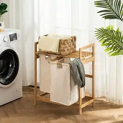 GENERICO - Cesta Canasto de Ropa Sucia con Soporte de Bambú