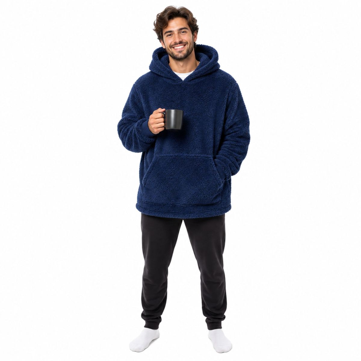 GENERICO - Polerón Sherpa Hombre con Capucha Tipo Huggle