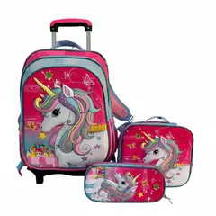 GENERICO - Pack Mochila Infantil Escolar Niña Con Ruedas
