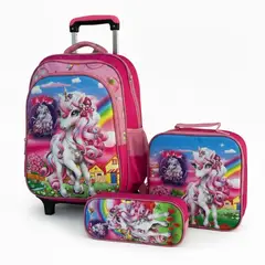 GENERICO - Pack Mochila Infantil Escolar Niña Con Ruedas