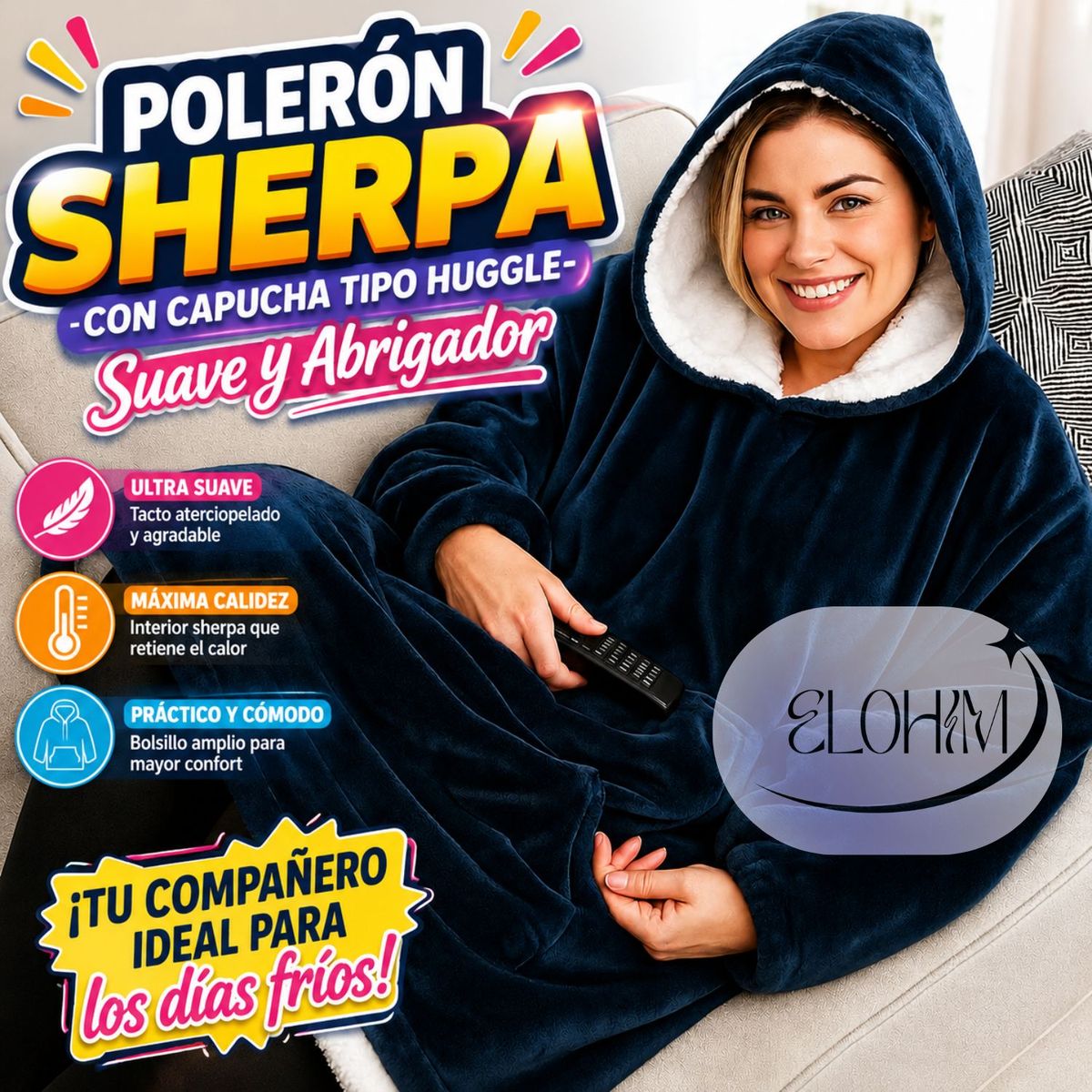 GENERICO - Polerón Sherpa Con Capucha Tipo Huggle,-Talla Única-Unisex- Suave y Abrigador Azul, Negro, Gris