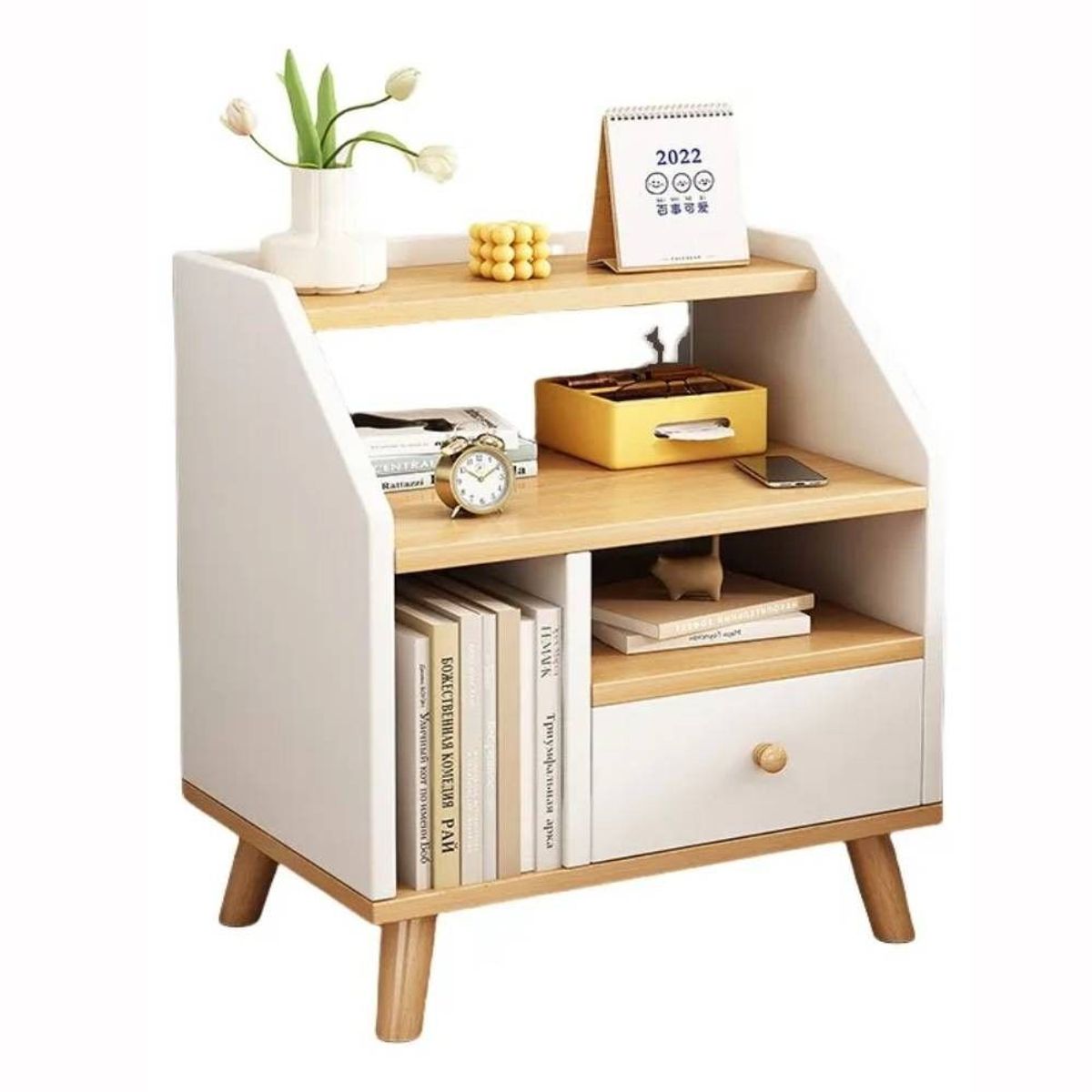 GENERICO - Velador Living Mesa De Noche 1 Cajon 40x30x53cm Mdf Blanco