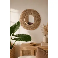 GENERICO - Espejo Decorativo Redondo Tejido en Yute Natural 48 cm Estilo Boho Artesanal