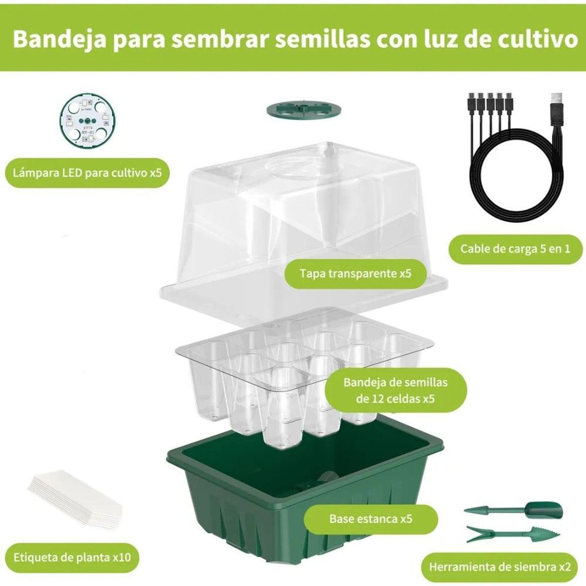 GENERICO - 28 Kits Bandejas Germinadoras Con Luz Invernadero Semillero