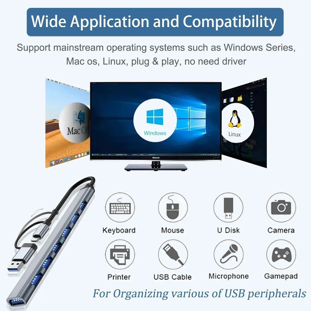 TSKY CHILE SHOPPING - Hub 8 en 1 USB 3.0, Adaptador de Puertos USB Múltiple para MacBook, ProPad, Tablets,Ps4,PS5,Samsung