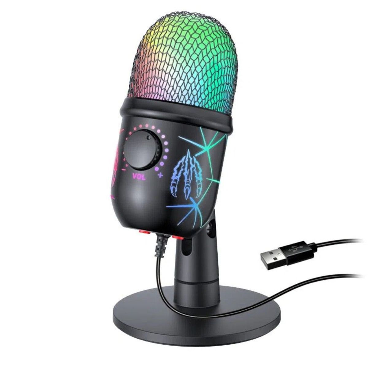 GENERICO - Micrófono Condensador Reducción Ruido Pc Gamer Con Rgb Luz Negro