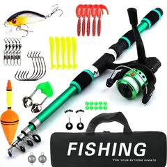 GENERICO - Kit Pesca 18m Caña Carrete Señuelo Accesorio Bolsa Completo
