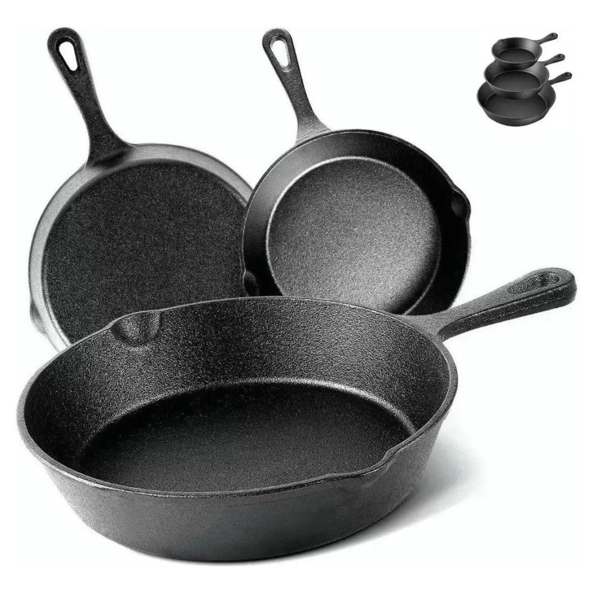 GENERICO - Set De 3 Sartenes Hierro Fundido 16 20 Y 25cm Fierro
