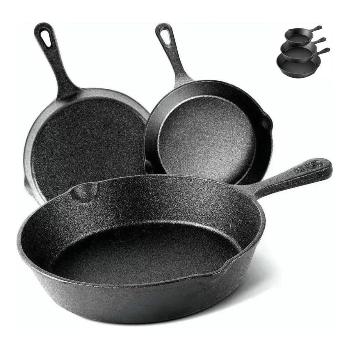 GENERICO - Set De 3 Sartenes Hierro Fundido 16 20 Y 25cm Fierro