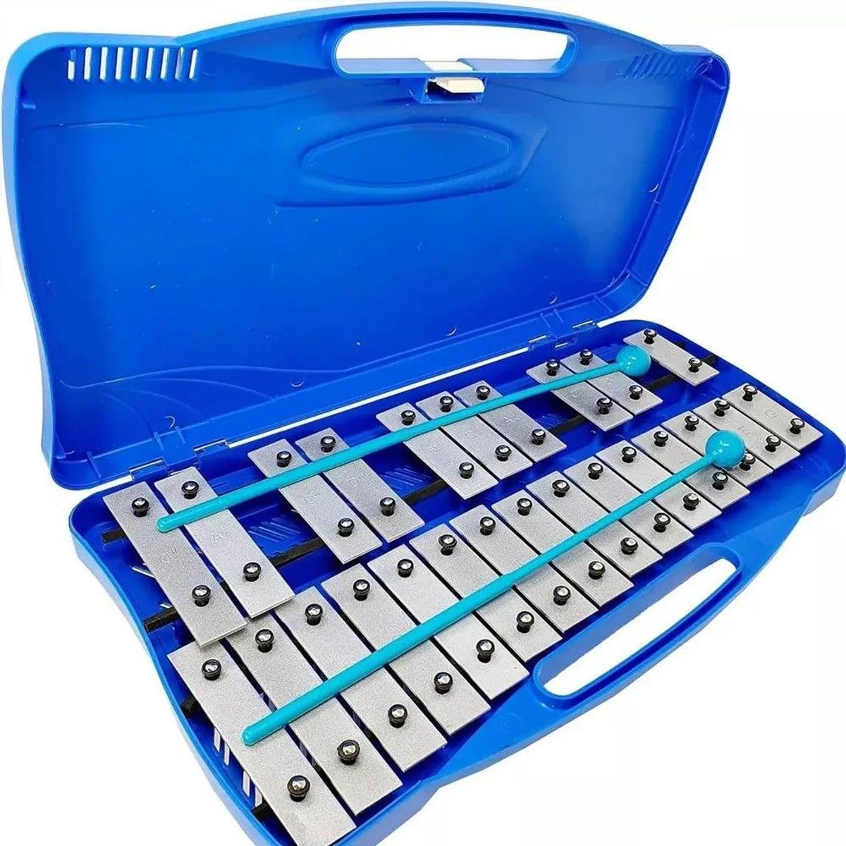 GENERICO - Metalófono Cromático 25 Tonos Azul Teclas Metálicas Cromadas