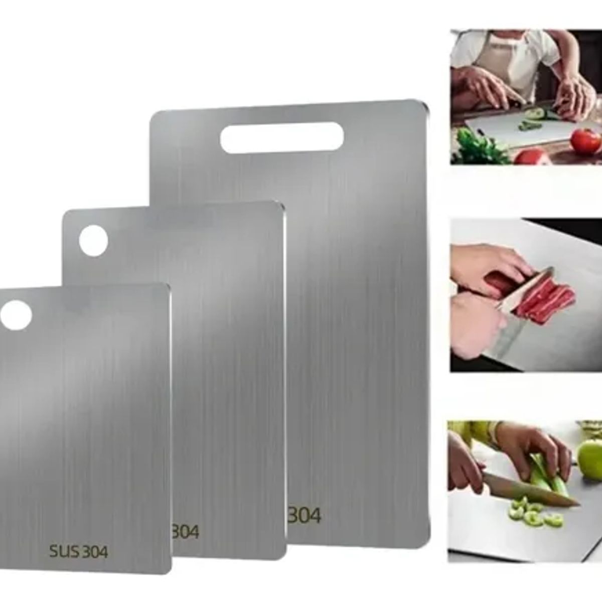 GENERICO - Tablas De Picar Alimento De Cocina Acero Inoxidable 3pzs