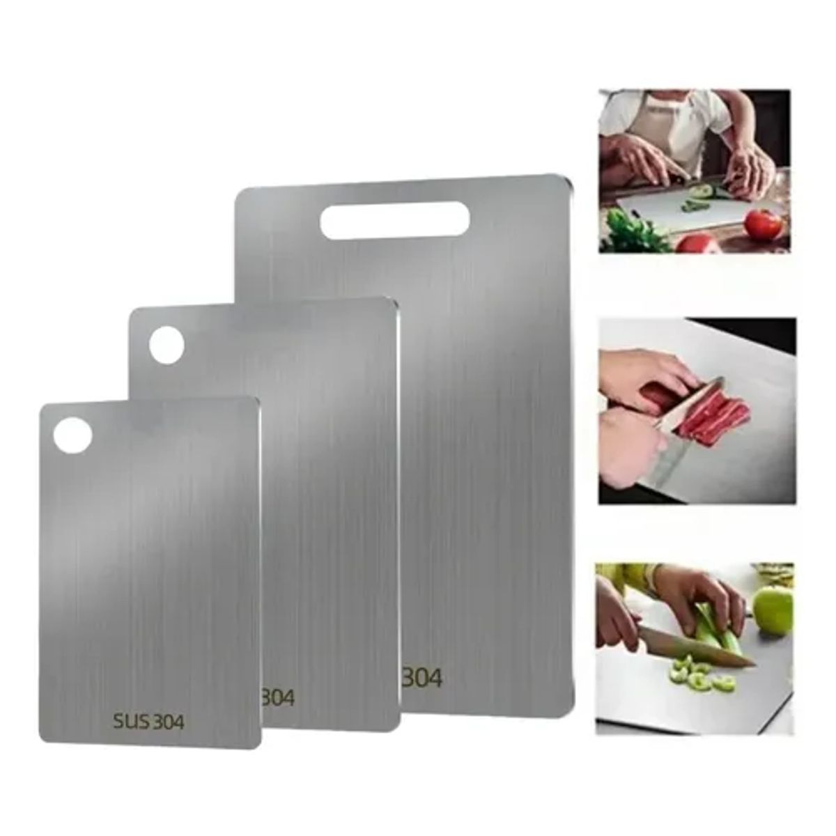 GENERICO - Tablas De Picar Alimento De Cocina Acero Inoxidable 3pzs