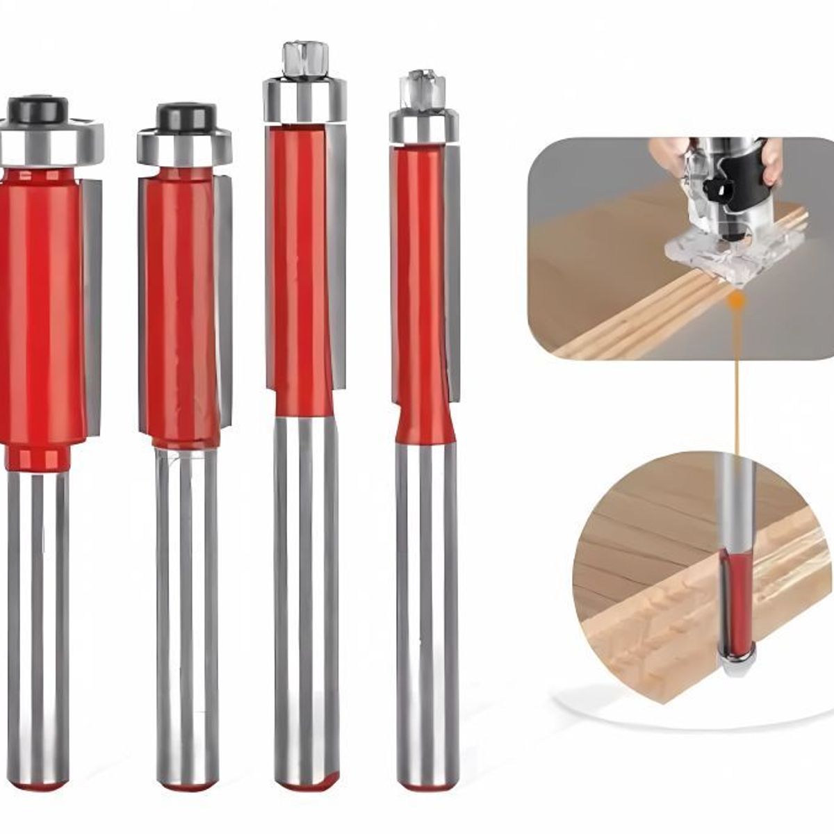 GENERICO - 4 × Fresa Madera Copiadora Dif Medidas Bástago 14