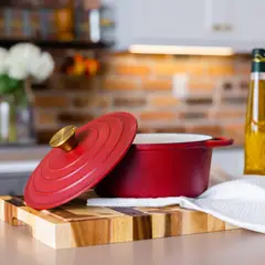RHOMIE - Olla de Hierro Fundido Esmaltado 22cm 2.8L Rojo Mate - Masa Madre