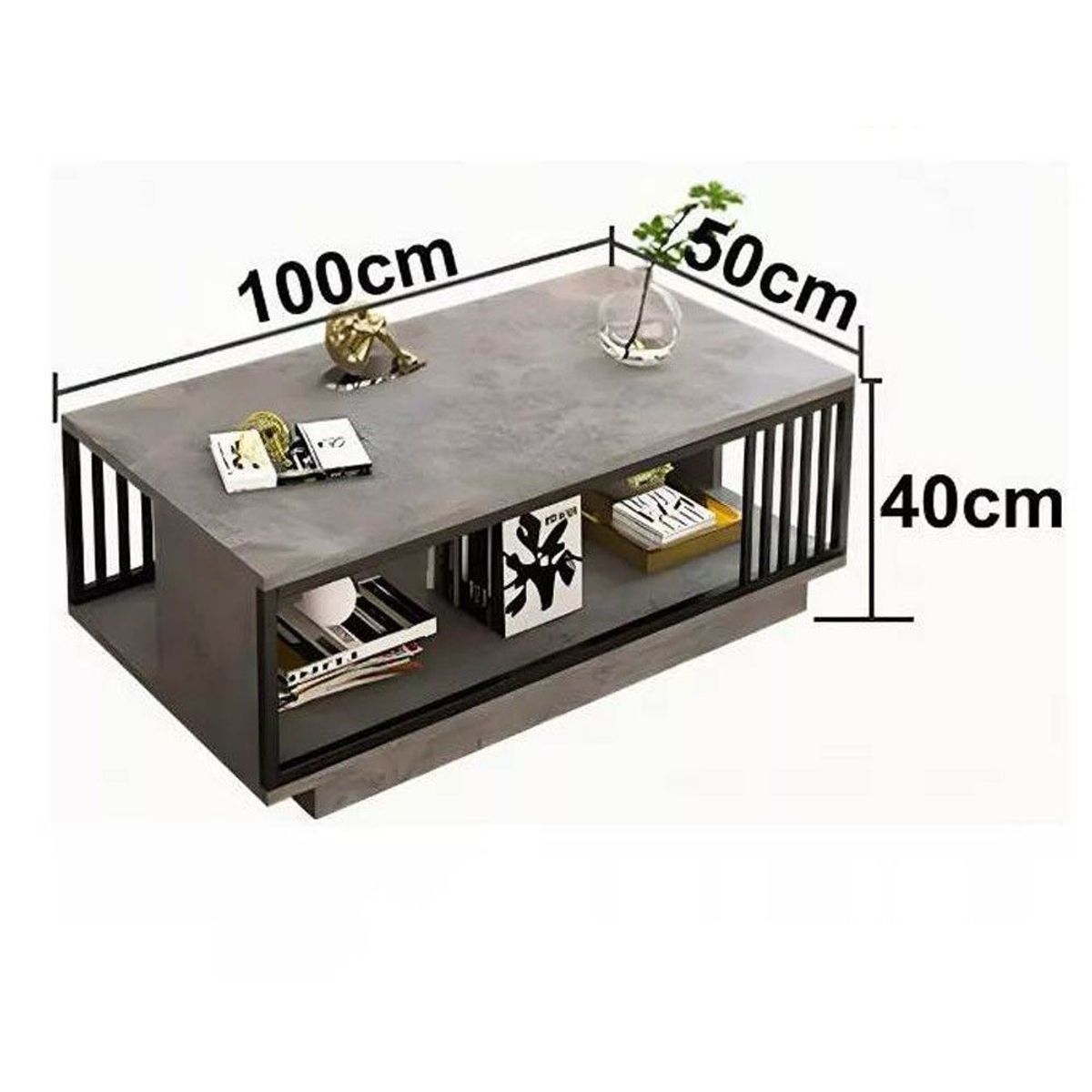 GENERICO - Mesa De Centro Para Living Con 2 Niveles 100x50x40 Gris
