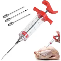 KUANGYE - Inyector Carne de Plástico,30ML Jeringa para Condimentos de Alimentos,Con 3 Agujas Acero inoxidable