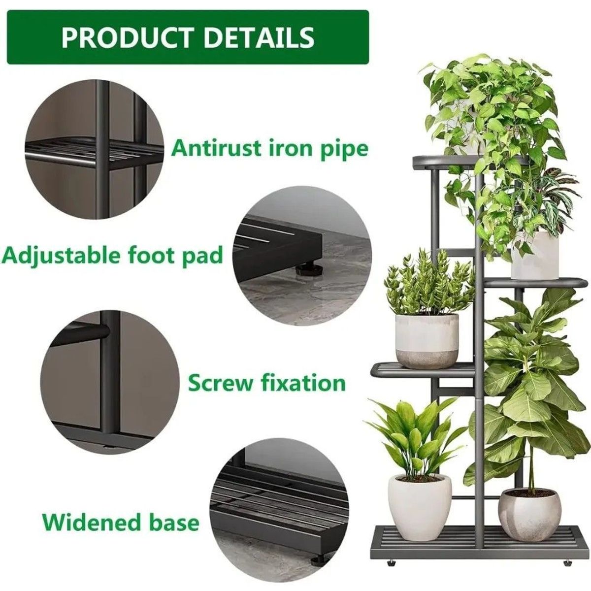 GENERICO - Soporte Para 5 Macetas Estante Jardinera Plantas Metal Gris
