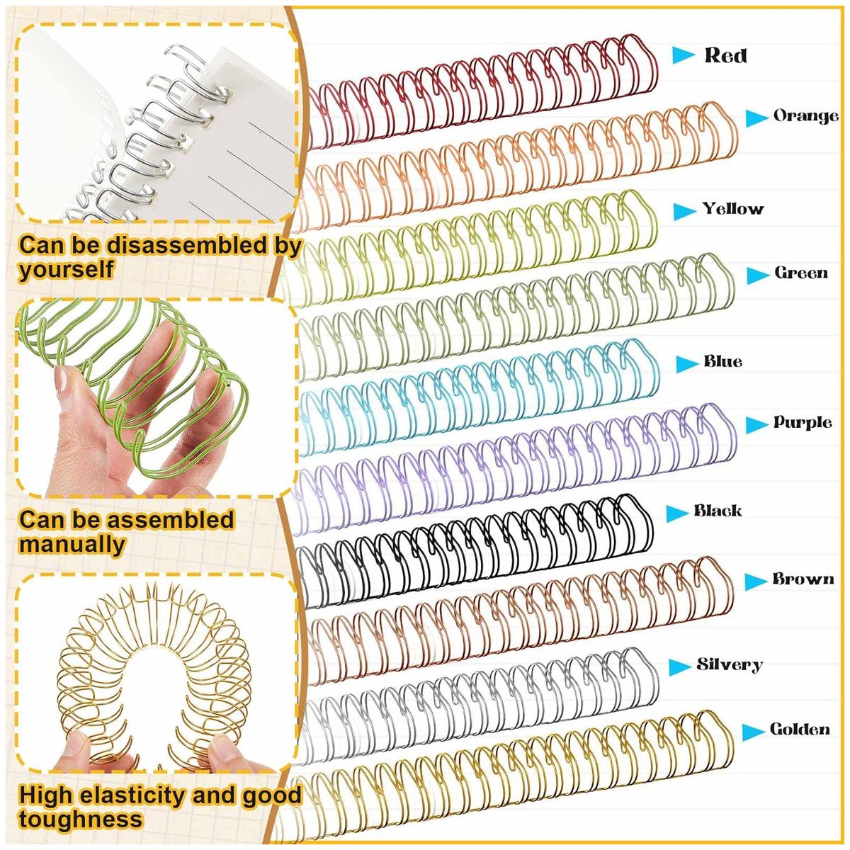 KUANGYE - Kit 50 Anillos Encuadernacion Metálicos P/a4 22 Mm Paso 2:1