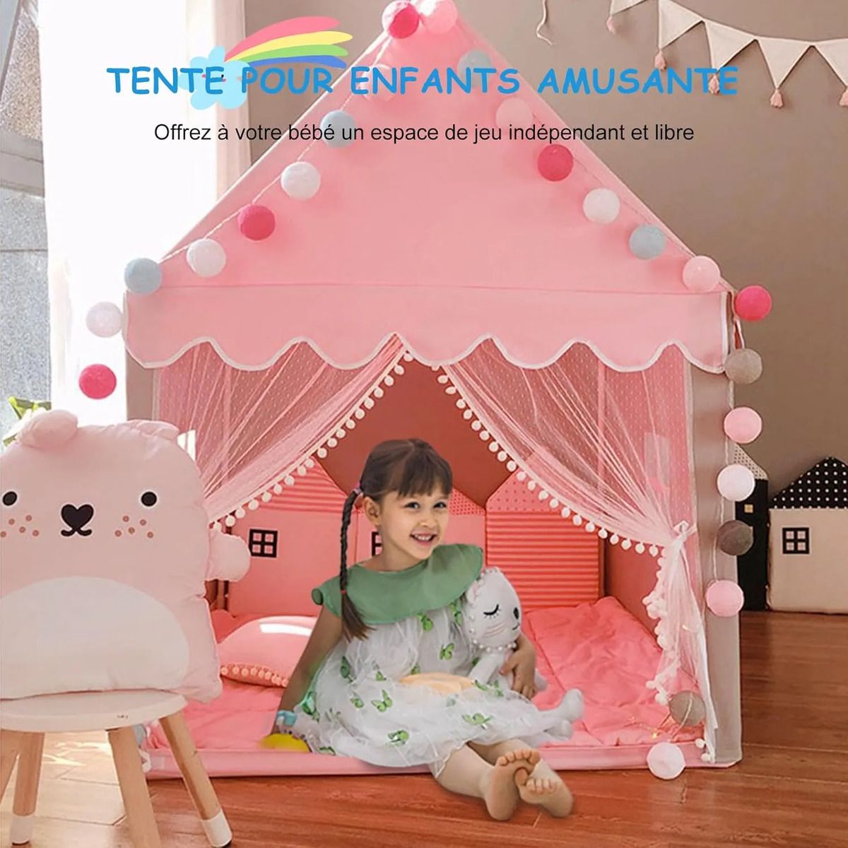 EVERSO - Carpa Infantil Con Luces Castillo Princesa Plegable Niños