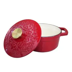 RHOMIE - Olla de Hierro Fundido Esmaltado 1.8L con Relieve Rojo