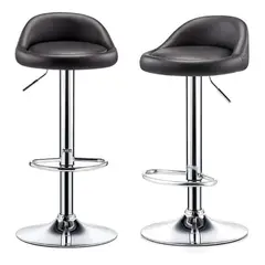 GENERICO - Pack 2 Silla Piso Bar Altura Regulable Taburete Respaldo Color Negro