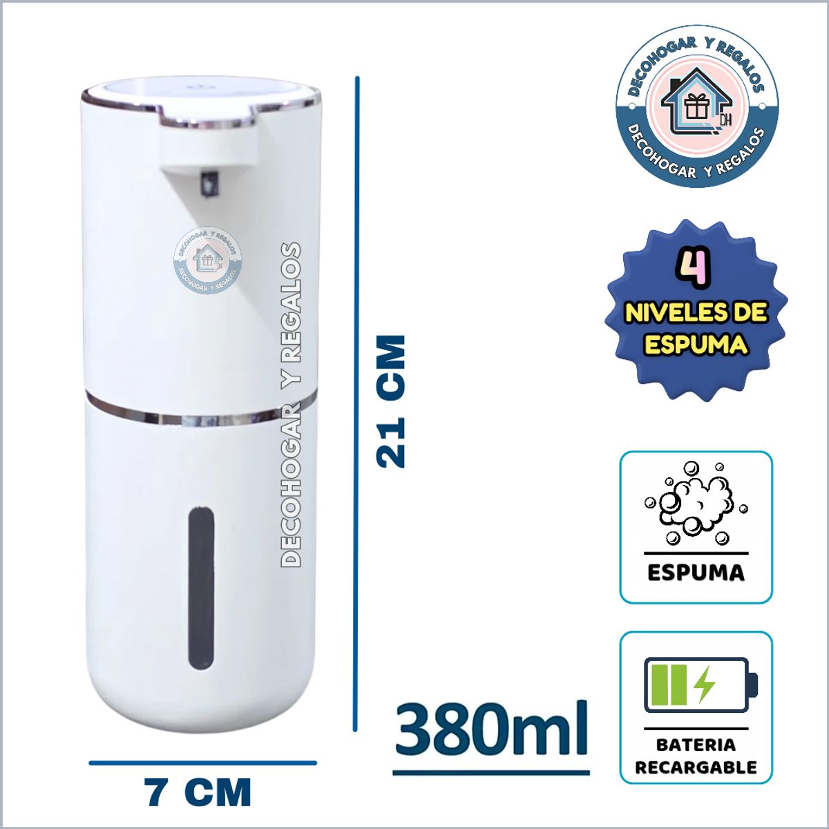 GENERICO - Dispensador Automático de Jabón en Espuma Con Sensor de 380ML, Recargable