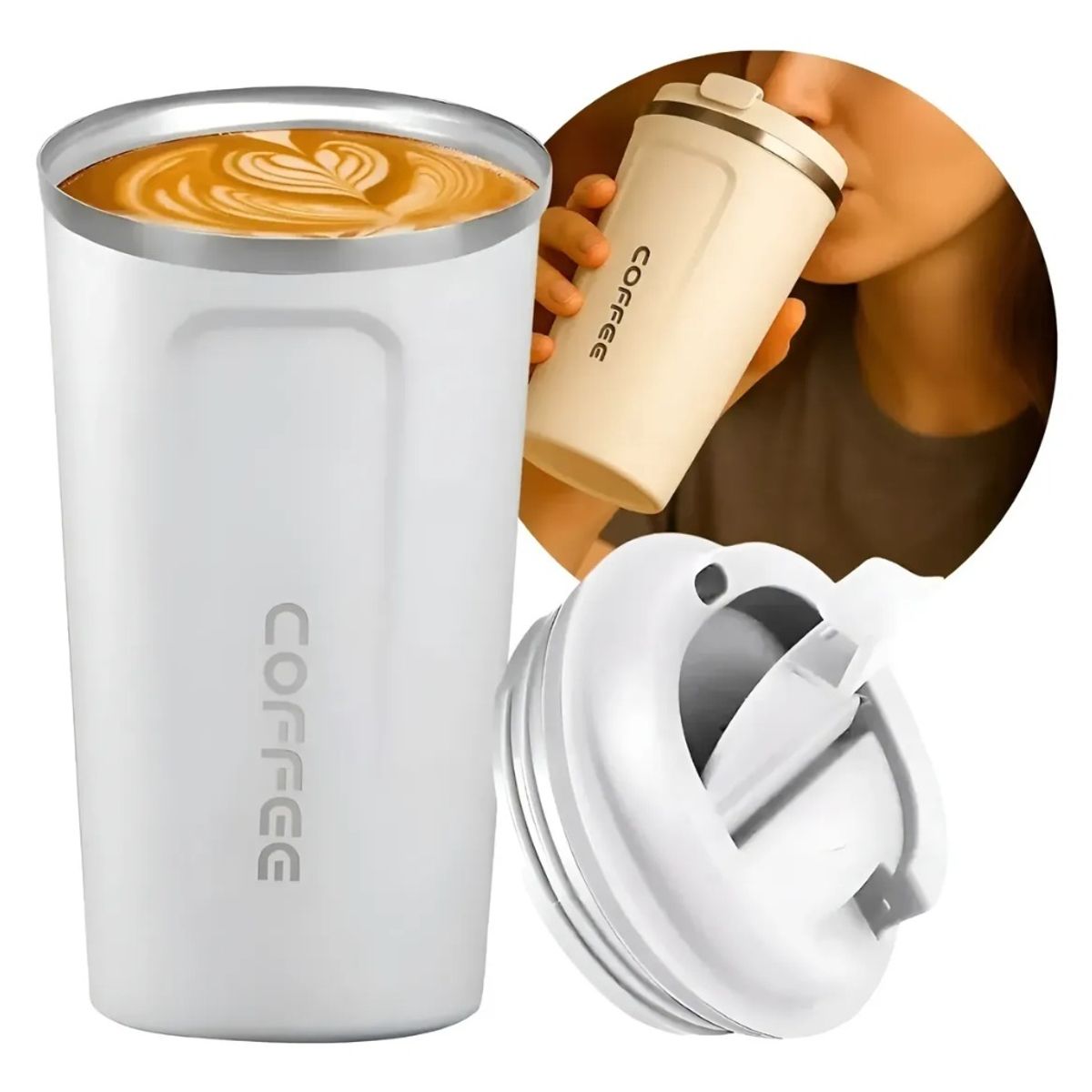 GENERICO - Termo Mug Café Vaso Térmico Portátil 380ml Acero Inoxidable Color Blanco