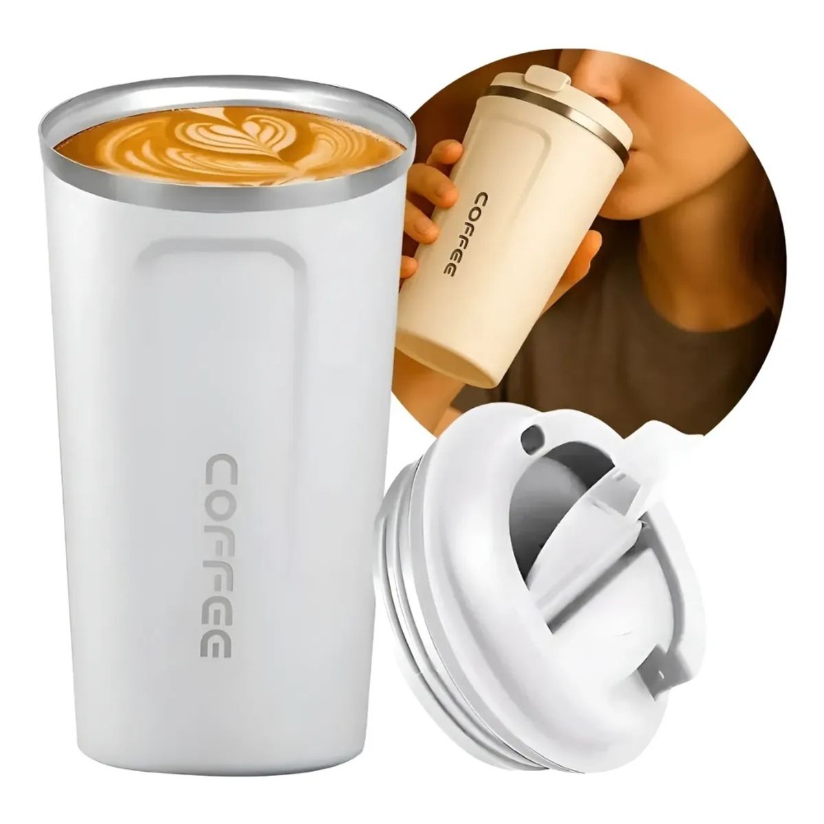 GENERICO - Termo Mug Café Vaso Térmico Portátil 380ml Acero Inoxidable Color Blanco
