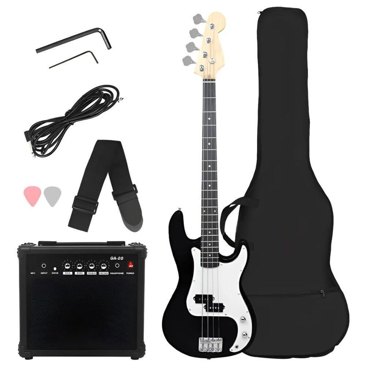 GENERICO - Bajo Eléctrico 4 Cuerdas + Amplificador 20w + Accesorios